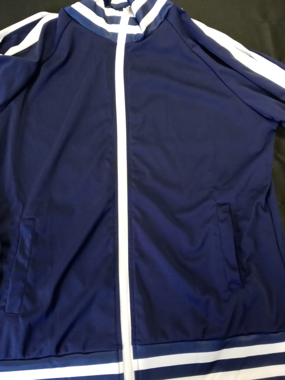 Cold-Shoulder Two-Piece Track Pants Set - Dark BLUE/White - Picture 3 of 4